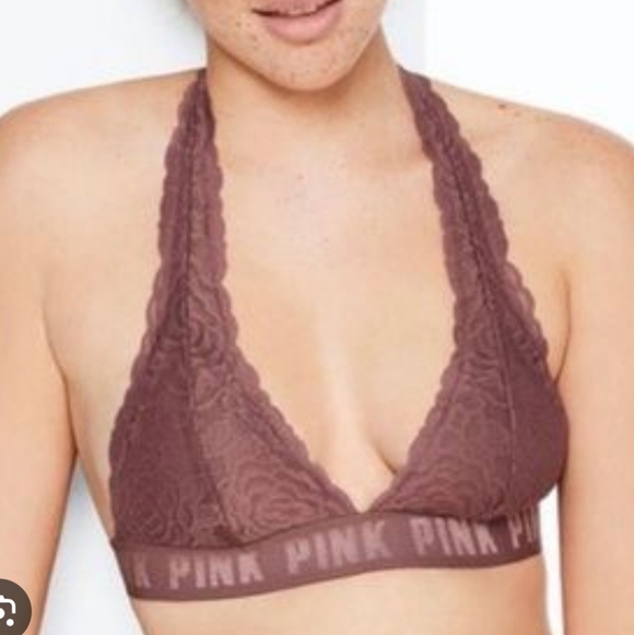 PINK Victoria's Secret Mauve Lace Halter Bralette - Picture 5 of 14